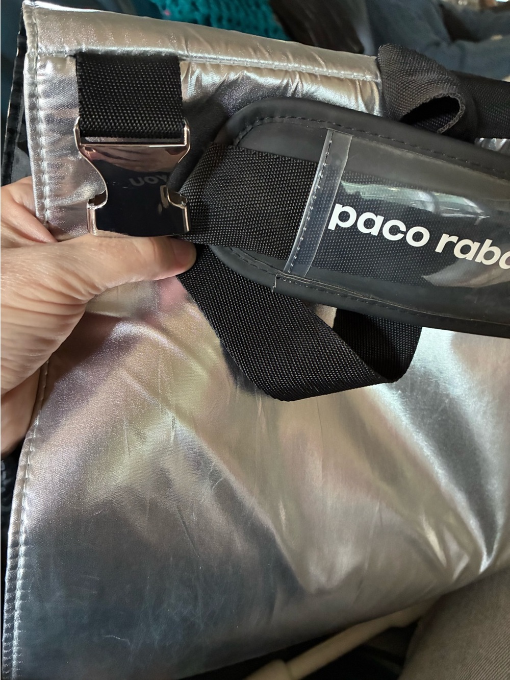 Paco Rabanne Silver Men’s Tote with Black Strap